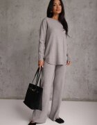 m&d fashion Set tricot cu vâscoză longsleeve și pantaloni largi Mirette Bej Bej Gri