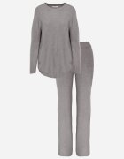 m&d fashion Set tricot cu vâscoză longsleeve și pantaloni largi Mirette Bej Bej Gri