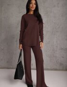 m&d fashion Set tricot cu vâscoză longsleeve și pantaloni largi Mirette Bej Bej Maro