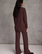 m&d fashion Set tricot cu vâscoză longsleeve și pantaloni largi Mirette Bej Bej Maro