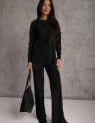 m&d fashion Set tricot cu vâscoză longsleeve și pantaloni largi Mirette Bej Bej Negru