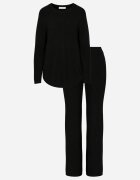 m&d fashion Set tricot cu vâscoză longsleeve și pantaloni largi Mirette Bej Bej Negru