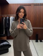 m&d fashion Set tricot cu vâscoză longsleeve și pantaloni largi Mirette Bej Bej Verde închis