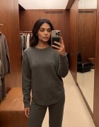 m&d fashion Set tricot cu vâscoză longsleeve și pantaloni largi Mirette Bej Bej Verde închis