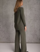 m&d fashion Set tricot cu vâscoză longsleeve și pantaloni largi Mirette Bej Bej Verde închis