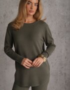 m&d fashion Set tricot cu vâscoză longsleeve și pantaloni largi Mirette Bej Bej Verde închis