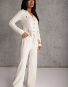 m&d fashion Set tricotat cu vâscoză în dungi largi elegant: cardigan și pantaloni Belceta Bej