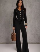 m&d fashion Set tricotat cu vâscoză în dungi largi elegant: cardigan și pantaloni Belceta Negru