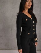 m&d fashion Set tricotat cu vâscoză în dungi largi elegant: cardigan și pantaloni Belceta Negru