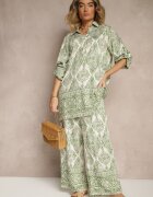 m&d fashion Set Verde din Viscoză cu Croială Oversize Cămașă și Pantaloni Nilarithia