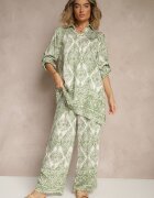 m&d fashion Set Verde din Viscoză cu Croială Oversize Cămașă și Pantaloni Nilarithia