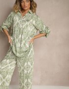 m&d fashion Set Verde din Viscoză cu Croială Oversize Cămașă și Pantaloni Nilarithia