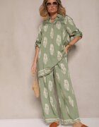 m&d fashion Set Verde Oversize în Stil Rustic Cămașă Lungă și Pantaloni Largi Mepilara