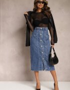 m.sara Fustă Albastră Din denim Midi Cu nasturi Mimmera