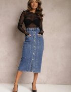 m.sara Fustă Albastră Din denim Midi Cu nasturi Mimmera