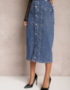 m.sara Fustă Albastră Din denim Midi Cu nasturi Mimmera