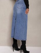 m.sara Fustă Albastră High Waist Creion cu Accente Deschise pe Material Denim Carolea