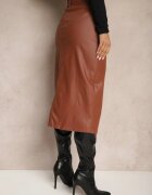 m.sara Fustă Maro deschisă din piele ecologică High Waist cu șliț și capse în față Asttia