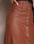 m.sara Fustă Maro deschisă din piele ecologică High Waist cu șliț și capse în față Asttia