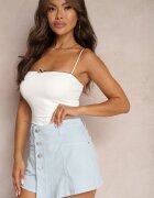 m.sara Pantaloni scurți Albastru deschis Din denim Imitând o fustă Din bumbac Talie înaltă Nellmina