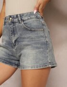 m.sara Pantaloni scurți din bumbac din denim albaștri High Waist Kaivima