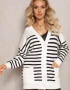m&v Cardigan Alb cu dungi cu o croială alungită cu decolteu în V închis cu nasturi Ravime