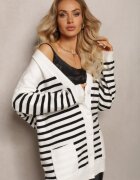 m&v Cardigan Alb cu dungi cu o croială alungită cu decolteu în V închis cu nasturi Ravime