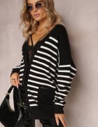 m&v Cardigan Negru cu dungi cu croială lungă cu decolteu în V cu nasturi Ravime