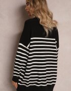 m&v Cardigan Negru cu dungi cu croială lungă cu decolteu în V cu nasturi Ravime