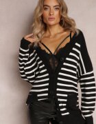 m&v Cardigan Negru cu dungi cu croială lungă cu decolteu în V cu nasturi Ravime