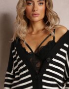 m&v Cardigan Negru cu dungi cu croială lungă cu decolteu în V cu nasturi Ravime