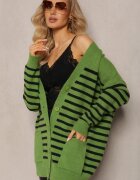 m&v Cardigan Verde în Dungi cu Croială Alungită cu Decolteu în V închis cu nasturi Ravime