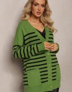m&v Cardigan Verde în Dungi cu Croială Alungită cu Decolteu în V închis cu nasturi Ravime