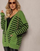 m&v Cardigan Verde în Dungi cu Croială Alungită cu Decolteu în V închis cu nasturi Ravime
