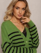 m&v Cardigan Verde în Dungi cu Croială Alungită cu Decolteu în V închis cu nasturi Ravime