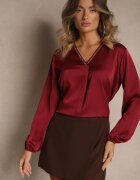 Made in Italy Bluză Vișinie de Satin cu Decolteu Triunghiular Meli