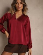 Made in Italy Bluză Vișinie de Satin cu Decolteu Triunghiular Meli