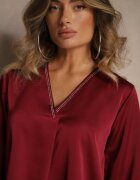 Made in Italy Bluză Vișinie de Satin cu Decolteu Triunghiular Meli