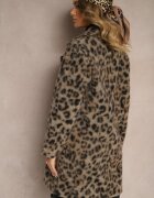 Made in Italy Palton Bej Cu Imprimeu De Leopard Cu Două Rânduri De Nasturi Cu Buzunare Inserate Niarelith