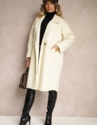 Made in Italy Palton Bej deschis Dublu Oversize din Lână Spolete