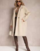 Made in Italy Palton Dublu rând Oversize Bej deschis cu lână Spolete