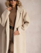 Made in Italy Palton Dublu rând Oversize Bej deschis cu lână Spolete
