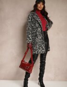Made in Italy Palton Gri cu imprimeu leopard la două rânduri de nasturi cu buzunare laterale Niarelith