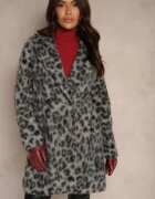 Made in Italy Palton Gri cu imprimeu leopard la două rânduri de nasturi cu buzunare laterale Niarelith