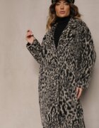 Made in Italy Palton Gri cu imprimeu leopard la două rânduri de nasturi Pesaltia