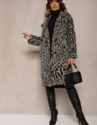 Made in Italy Palton Gri cu imprimeu leopard la două rânduri de nasturi Pesaltia