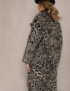 Made in Italy Palton Gri cu imprimeu leopard la două rânduri de nasturi Pesaltia