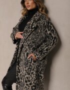 Made in Italy Palton Gri cu imprimeu leopard la două rânduri de nasturi Pesaltia