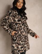 Made in Italy Palton Maro Leopard Cu Două Rânduri De Nasturi Cu Buzunare Laterale Niarelith