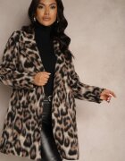 Made in Italy Palton Maro Leopard Cu Două Rânduri De Nasturi Cu Buzunare Laterale Niarelith